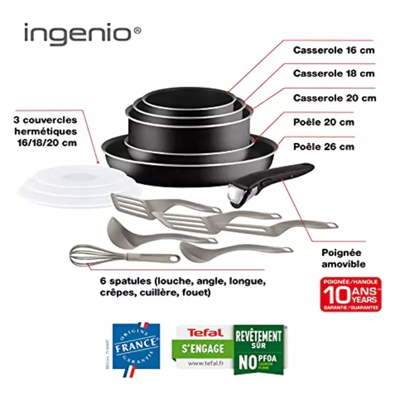 TEFAL INGENIO Batterie de cuisine 15 pcs, Induction, Revêtement