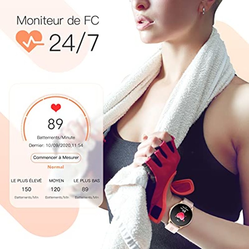 AGPTEK Montre Connectée Femme, Smartwatch Bluetooth 5.0 Tracker d'Activité  avec Fréquence Cardiaque Podomètre Sommeil Contr?
