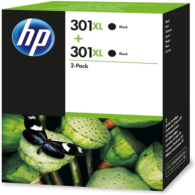 HP 301 Pack de 2 cartouches d'encre noire et trois couleurs authentiques  (N9J72AE) pour HP Envy 4505, DeskJet 1050/1512/2548/30
